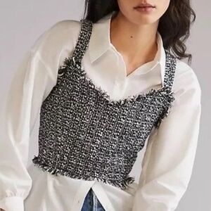 Mare Mare X Anthropologie White Blouse and Black/White Tweed Crop Top Size XS